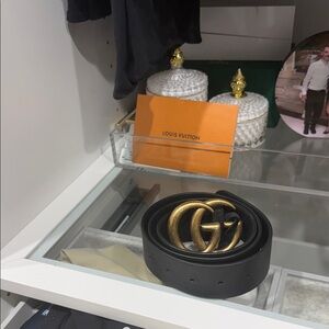 Gucci Black Belt with Gold GG Buckle